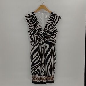 Caché zebra black gold white  dress Size 8 sleeveless lined vintage cache